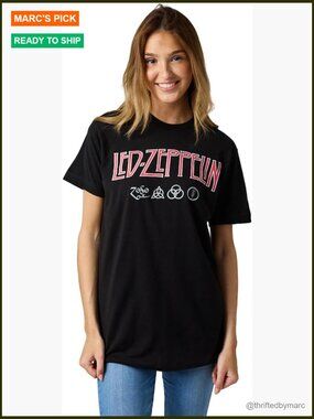 Led Zeppelin Distressed Logo Graphic Tee Short Sleeve Crew Neck T-Shirt